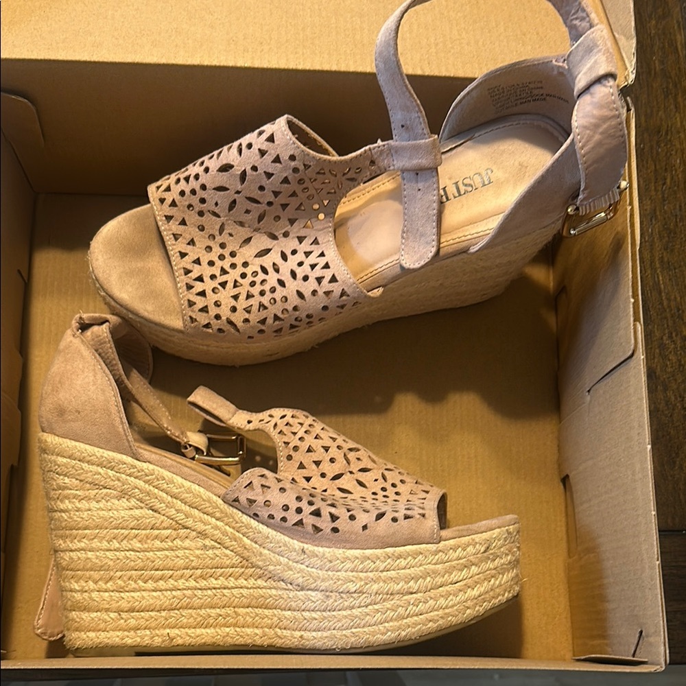 JustFab Suede Pink Wedge Sandals with Ankle Strap